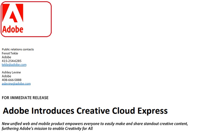 Adobe press release example