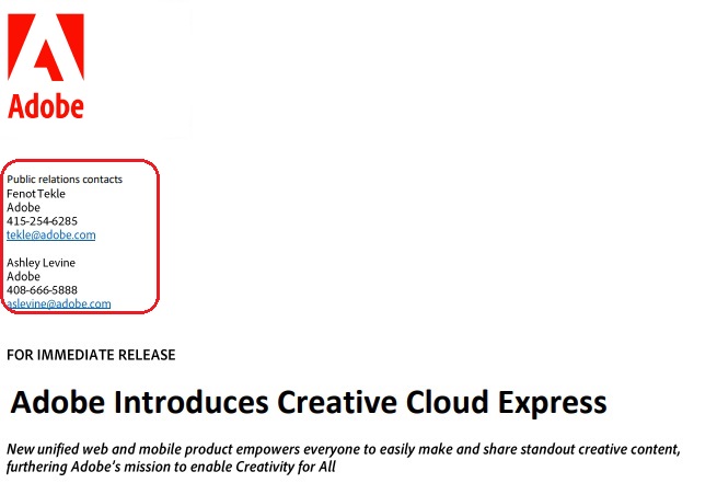 Adobe press release example