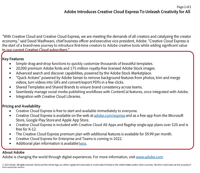 Adobe press release example