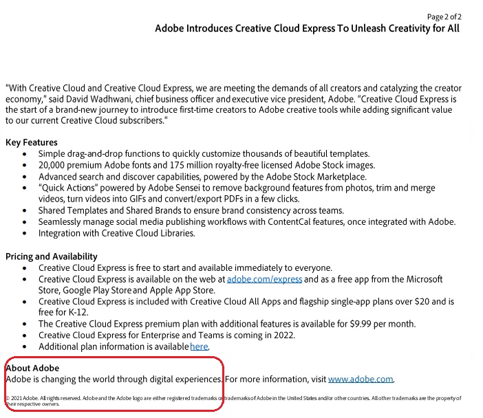 Adobe press release example