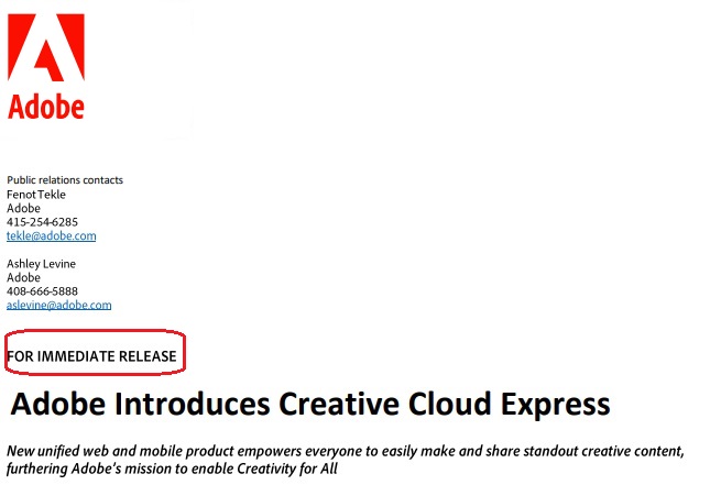 Adobe press release example