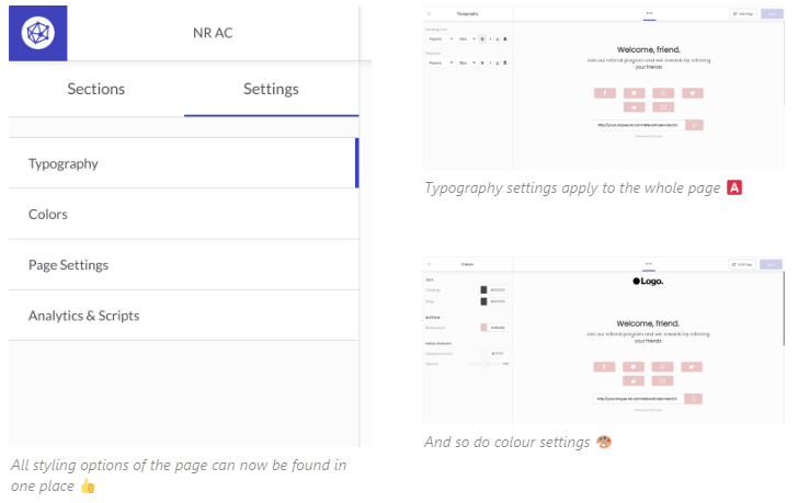 Viral Loops Pages global settings