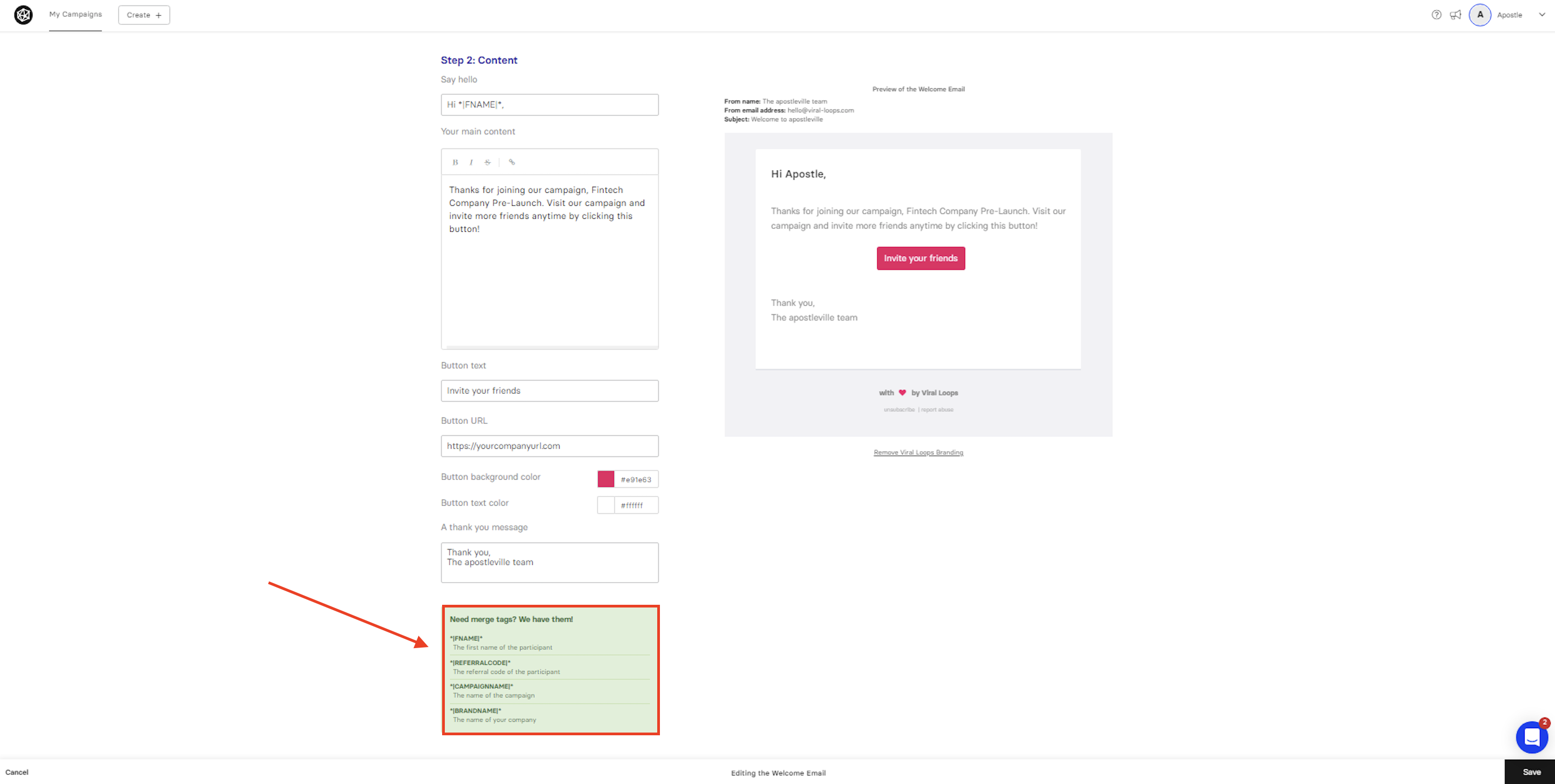 Editing Viral Loops campaignWelcome Emails