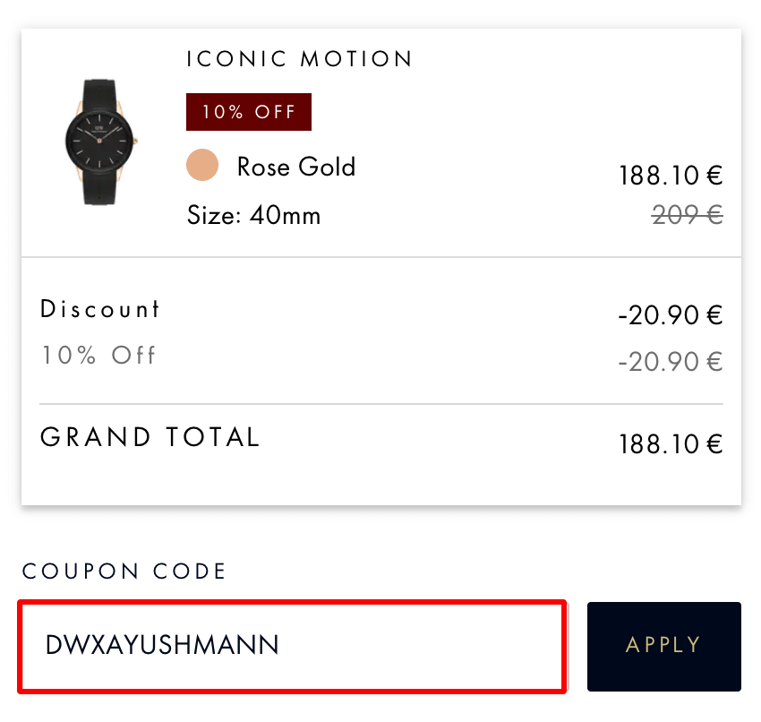 Daniel Wellington Checkout Code