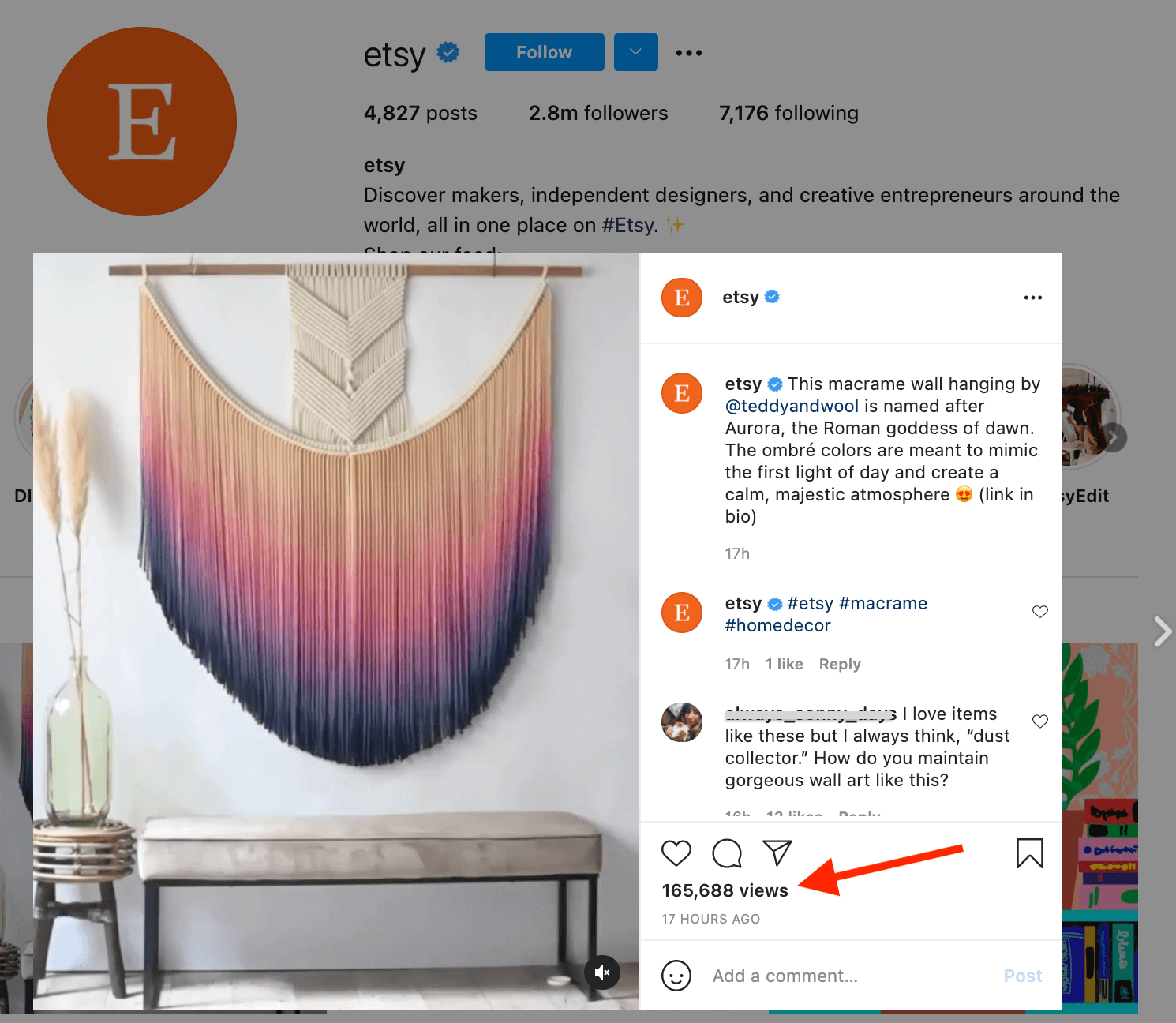 Etsy's instagram post