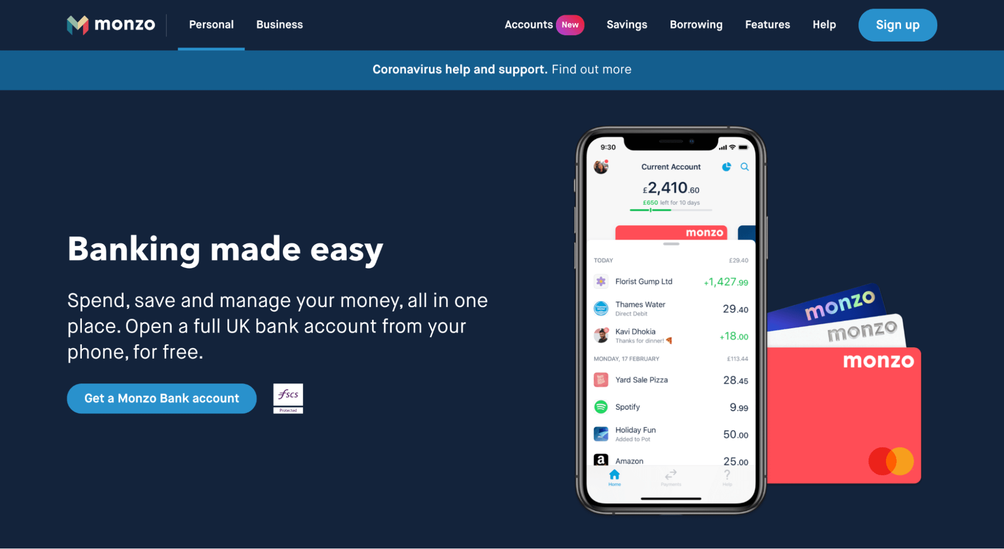 Monzo Landing Page