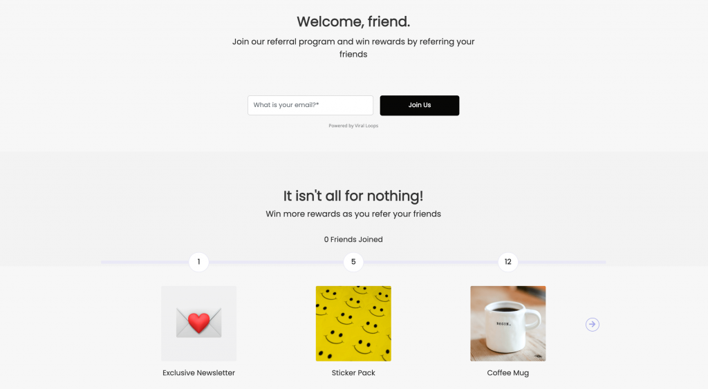 Viral Loops Page referral dashboard example