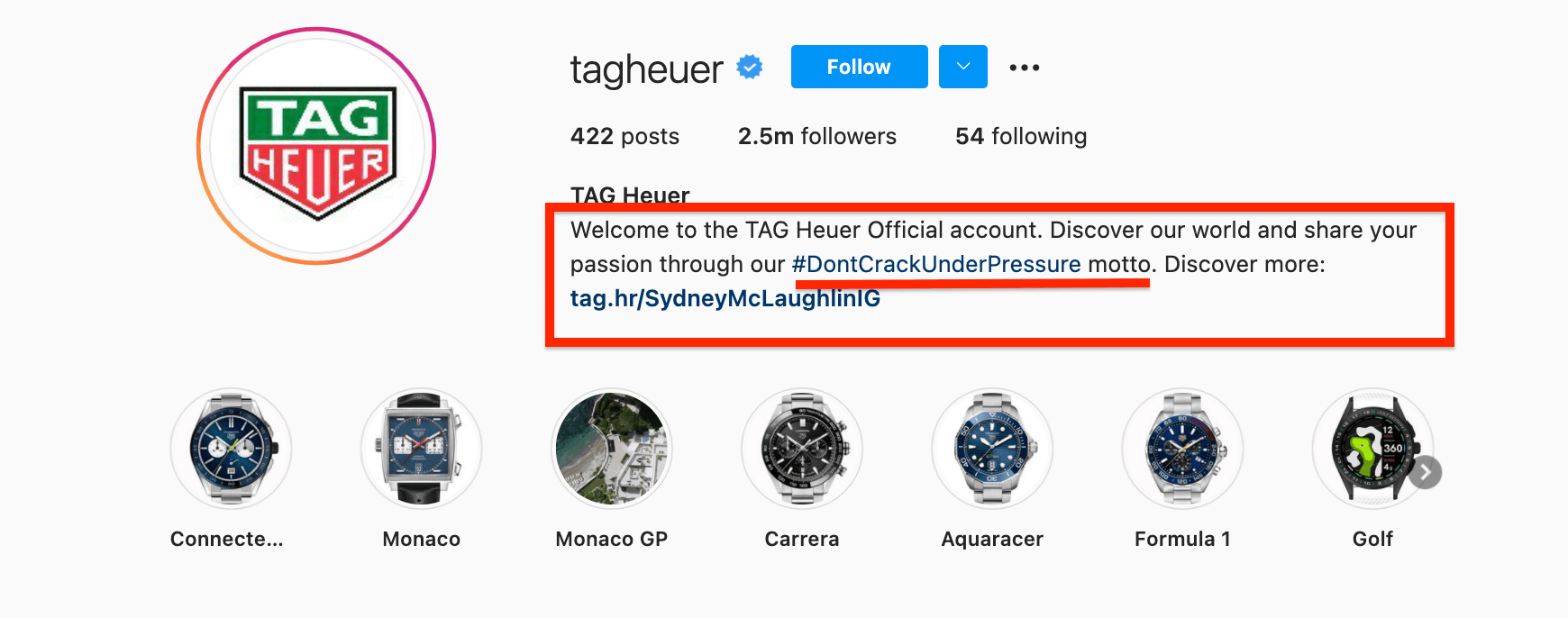 TAG Heuer Instagram Bio