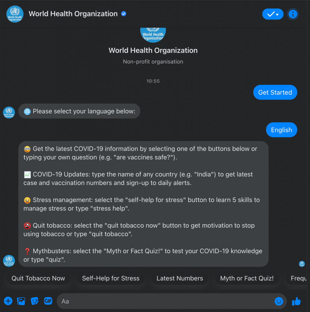 WHO Chatbot-min interactive marketing example
